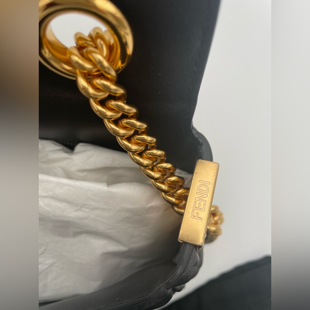 ❌❌SOLD! $3490 Fendi Baguette Medium Midi FF Leather Black Chain Shoulder Bag - Picture 12 of 16